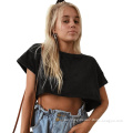 2021 Women summer wholesale high quality trendy style cute casual elegant sexy plain solid black t shirt corset cotton crop tops